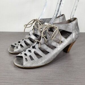 Paul Green Prague Open-Toe Bootie, Smoke Metallic Leather, Womens Size 10 M